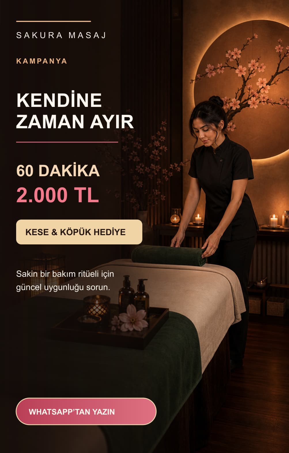 Sakura Masaj 60 dakika 2.000 TL kampanyası; Kese ve Köpük Hediye